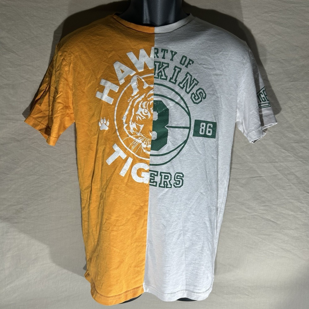 Stranger Things "Property of Hawkins‎ Tigers" Split Graphic T-Shirt Small